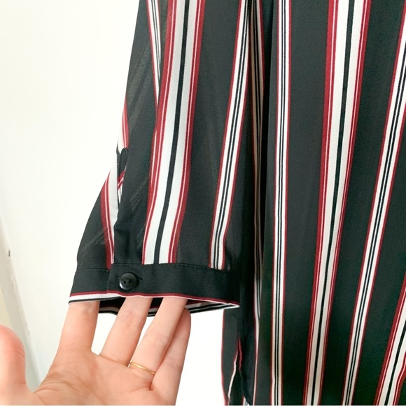 DR2 Daniel Rainn Sheer Black Stripe Long Tunic Button Front Shirt Small‎ S - Picture 6 of 9